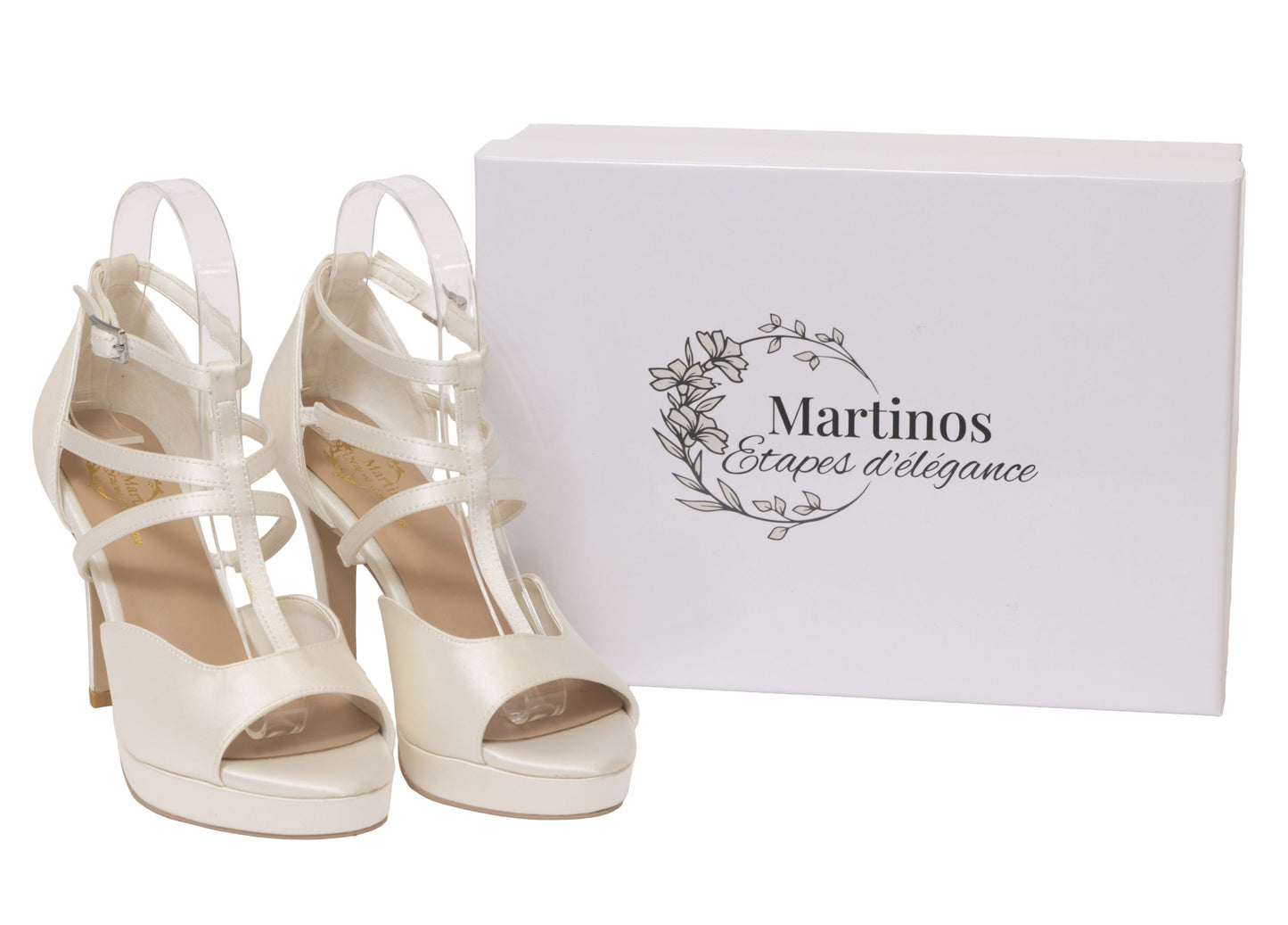 Martinos Bridal Shoes Lisbeth (Sandals d'orsay Satin Ivory T-Strap Platform Heels – Bridal & Evening Elegance)
