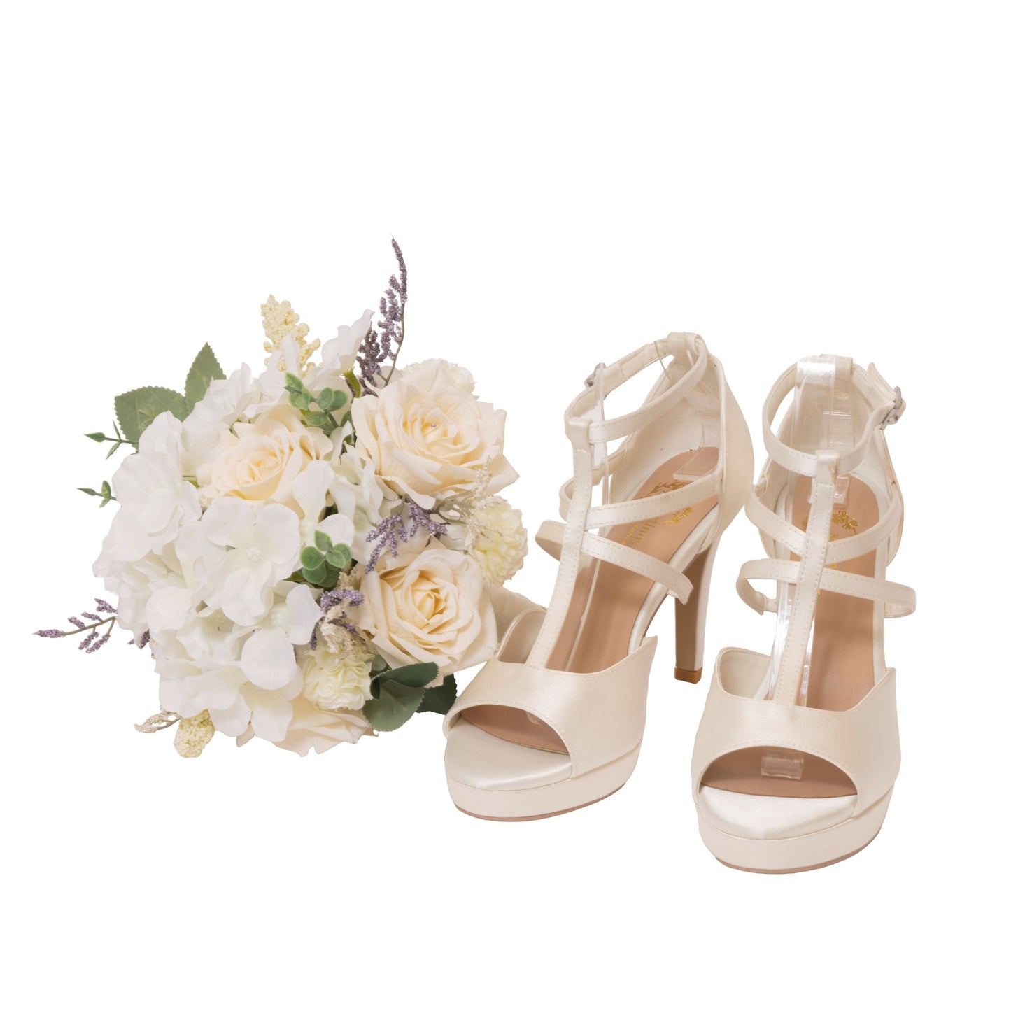 Martinos Bridal Shoes Lisbeth (Sandals d'orsay Satin Ivory T-Strap Platform Heels – Bridal & Evening Elegance)