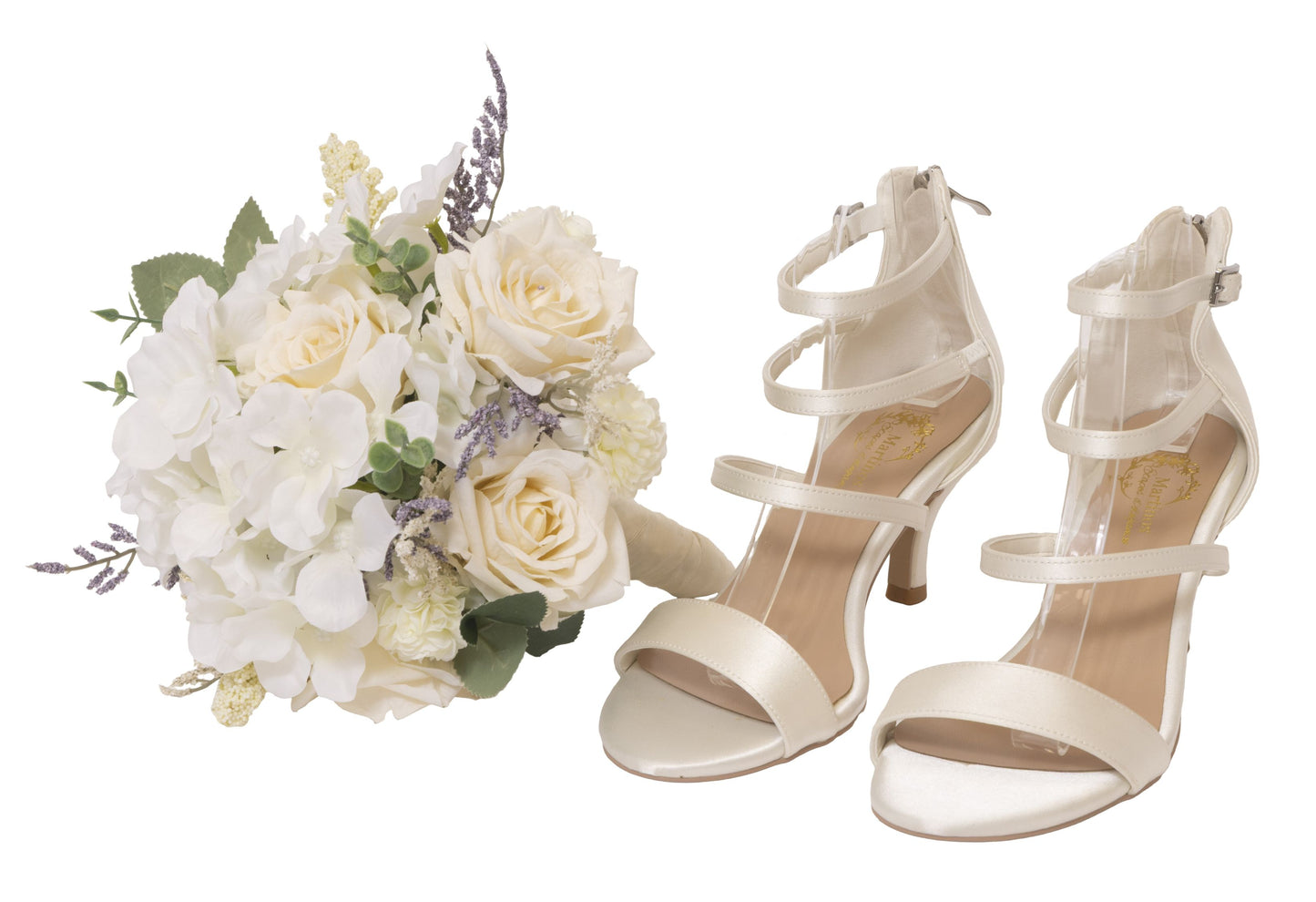 Martinos Bridal Shoes Francesca (Satin Ivory Strappy Mid-Heel Sandals – Bridal & Formal)
