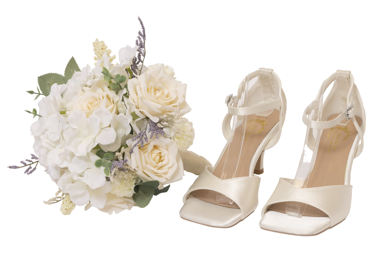 Martinos Bridal Shoes Lucy (Satin Ivory Square-Toe Mid-Heel Sandals – Modern Minimalist Bridal)