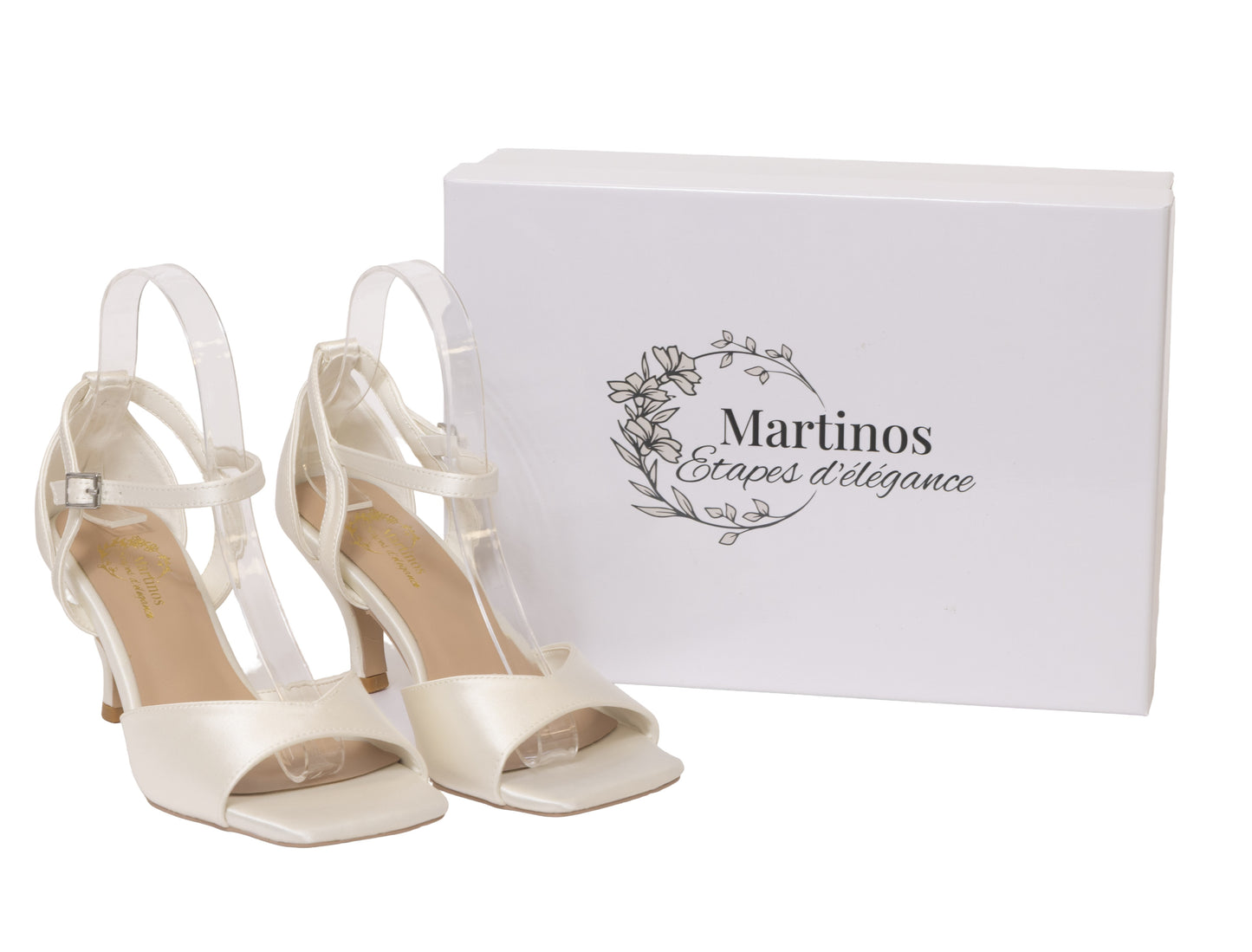 Martinos Bridal Shoes Lucy (Satin Ivory Square-Toe Mid-Heel Sandals – Modern Minimalist Bridal)