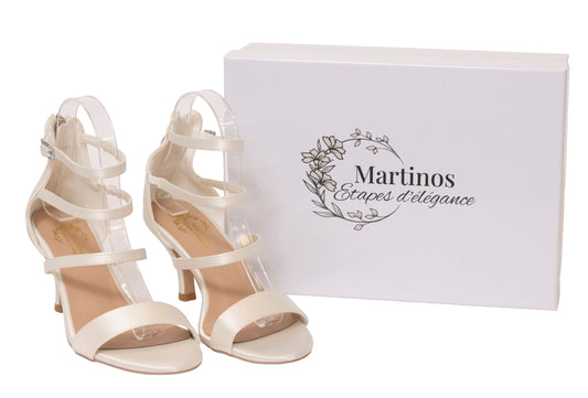 Martinos Bridal Shoes Francesca (Satin Ivory Strappy Mid-Heel Sandals – Bridal & Formal)