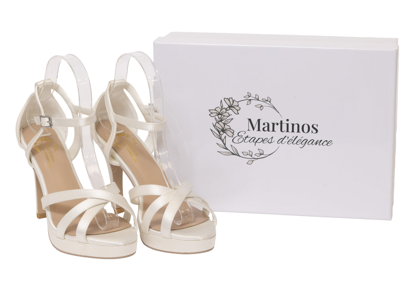 Martinos Bridal Shoes Stella (Satin Ivory Cross-Strap Platform Sandals – Bridal & Occasion Glam)